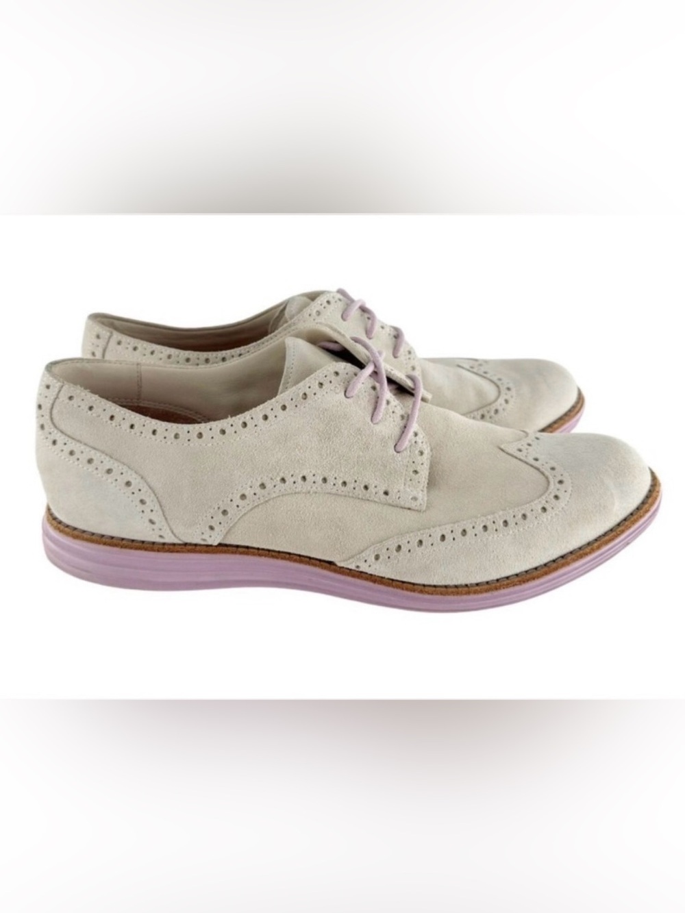 Cole Haan LunarGrand Wingtip Oxfords Grey Suede Purple Sole - Size 7